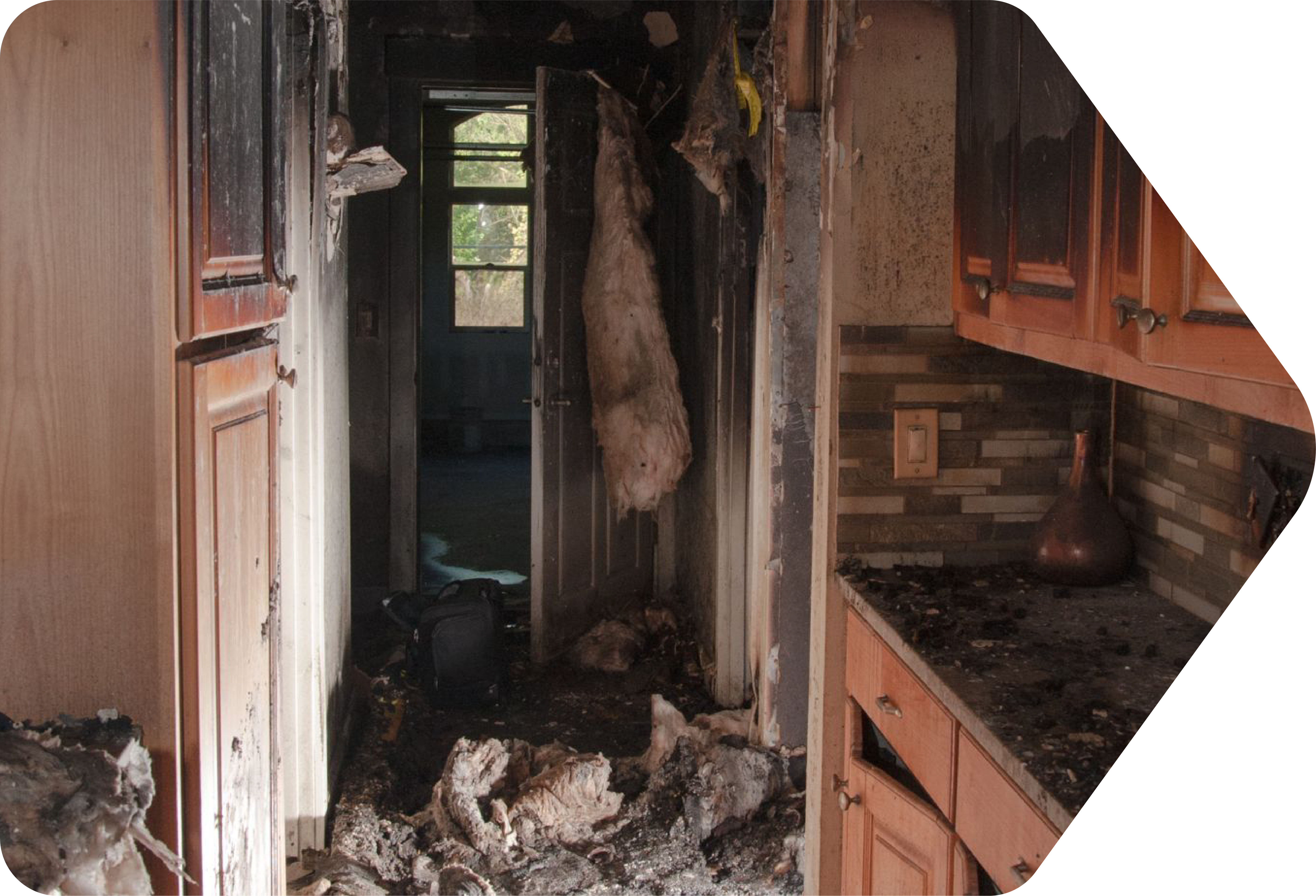 The interior of a fire-damaged building